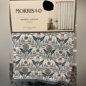 Morris & Co Shower Curtain Wilhemina 72x72 Crinkle Gauze White Blue Pink Floral